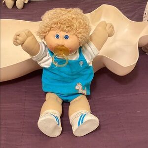Vintage original Coleco Cabbage Patch toddler boy  Blue Overalls Plush Doll